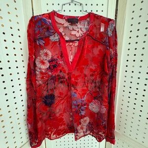 Hale Bob Vibrant Red Floral Blouse